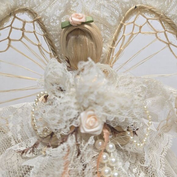 Vintage Corn Husk Cream Lace Angel Doll Christmas Wedding Decor Figurine - Picture 5 of 8